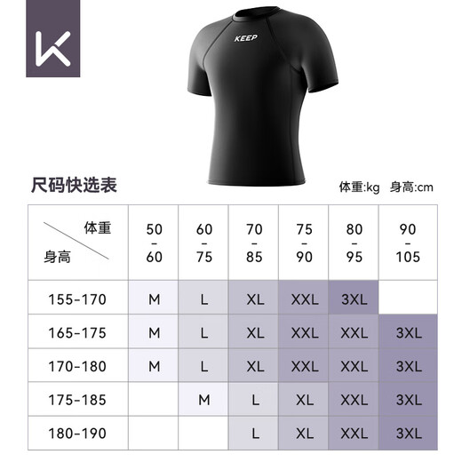 
Keep swimsuit men's hot spring short-sleeved solid color high-elastic swimsuit quick-drying surf suit 1291 black 3XL
