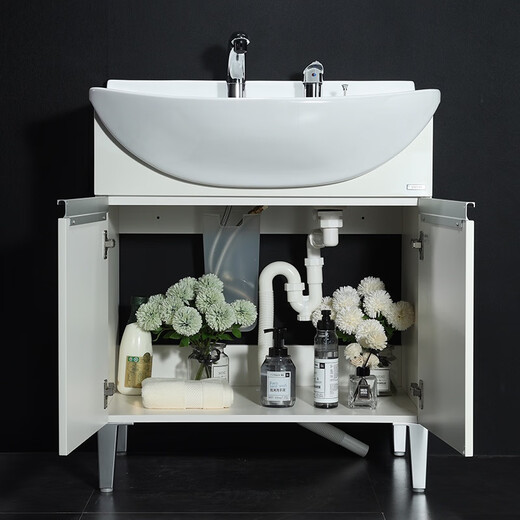 
Bathroom cabinet combination LDSW753K/W ceramic Zhijie small apartment washbasin cabinet 75cm large belly basin cabinet gray cabinet body + pull faucet + 60 ordinary mirror cabinet