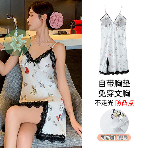 
Langsha summer ice and snow silk sexy nightgown for women with breast pad pure sleeveless suspender skirt thin cool home skirt A11965 M women's style