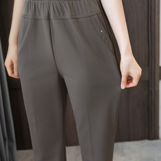 Hosen mittleren Alters und ältere Hose für Frauen 2025 Sommer Mutter Kleid lose lässige Hosen für vielseitige Eisseide hohe Taille Schlähne gerade Hosen 728 Beige 5xl