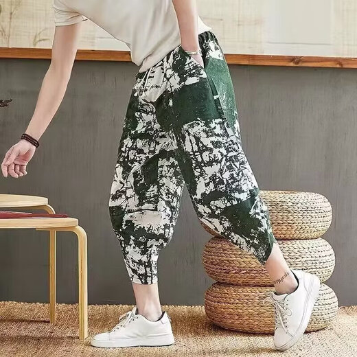 Pantalon de carotte de grande taille pantalon cropped pantalon d'été short masculin lâche de style chinois Blooders mascules harem pantalon Lu 438 Recommandation rouge 3xl [150-165jin [Jin est égal à 0,5 kg]]]