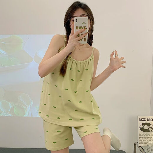 梦心声带胸垫女士睡衣夏季吊带短裤可外穿家居服夏天宽松大码免文胸套装 9207【带胸垫吊带短裤】 M
