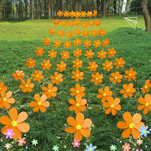 Colorful windmill string outdoor decoration color rotating hanging finished flower scenic area kindergarten layout props finished yellow flower windmill 10 packs plus wire