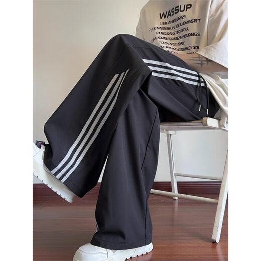 Erzblieb gestreifte Ice Seidenhose Herren Sommer Dünne lose, gerade große Hose für Jugend 2025 Neue Freizeithosen Grün XL (120jin [Jin entspricht 0,5 kg] -140jin [Jin entspricht 0,5 kg])