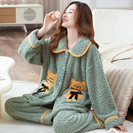 Single Nanwei Flanell-Pyjamas für Frauen im Herbst und Winter verdickte Korallenmerze Home-Kleidung für mittlere Alters und junge Mütter können zweiteilige Sets T679luna White Moonlight Super Dick XL: Empfohlen (120-135jin [Jin gleich 0,5 kg]))