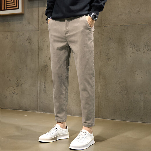 Holzspecker-Freizeithosen für Männer 2025 Neues Sommergeschäft Neun-Punkte Straight Stretch Slim Fit Vielseitige Hose 1502 Grau 32