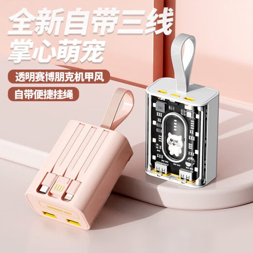 Pinwuyou transparent selbst ausgestattete Kabel-Power Bank 20000 MAH Mobiltelefon Schnelles Ladezustand Mobiles Stromversorgung kleiner Geschenkgestaltung Logo White 694 Selbstausstattung Kabel 10000.0mah