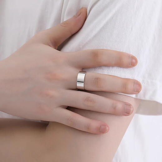 Fiber bundle (QIANSHU) PT950 smooth plain ring platinum ring minimalist ins style platinum wide face simple men's ring trendy boyfriend platinum size 14 weight 9.9-10.1g