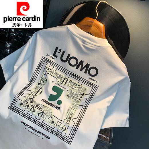 皮尔卡丹（pierre cardin）夏季ins潮牌T恤男宽松薄款发泡印花休闲体恤百搭凉感圆领半袖上衣 黑色【微宽松舒适版型】 【ZJ1098黑色】 M 适合95-110斤穿