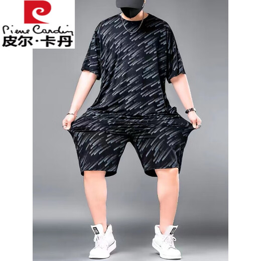 Pierre Cardin dicker Mann Eisseide Kurzarm-T-Shirt Herren Plus Size Klimaanlage Hemd Sommer locker Sport dünn kühles Gefühl große Größe Herren schwarz 829 Anzug 5XL 220-240Jin Jin entspricht 0,5 kg