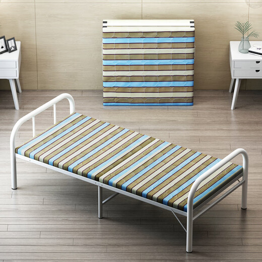 BaiHengda Klappende Einzelbett Home Office Lunchpause Einfaches Bett Holzbrett tragbares Begleitbett Miethaus Eisenbett verdickte dicke Stahlrohrblaue Streifen (75 cm breit)