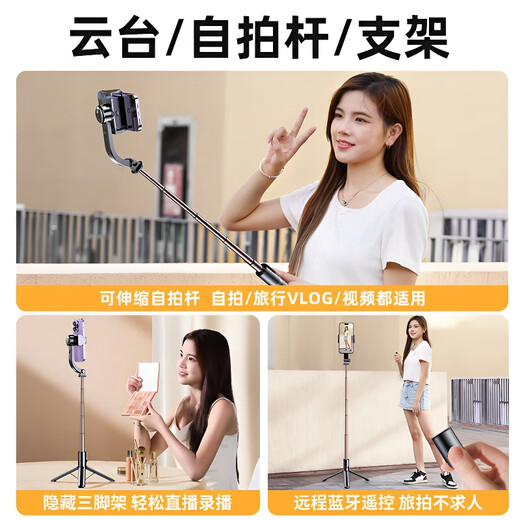 Casollen Deutschland AR Intelligent Anti-Shake 2025 Mobiltelefon Gimbal Stabilisator Selfie Stick Tripod Handheld Shake 360 ​​Grad Automatische Rotation Reise tragbarer Video-Vlog-Aufnahmestand Schwarz [Standardmodell] AR Intelligent Shake One-Click Horizontal und vertikaler Bildschirm