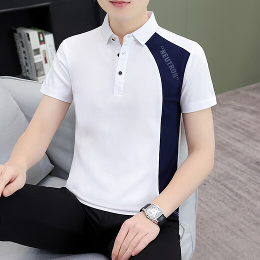 细熙无锡瑞升纺织服饰T恤夏季拼色Polo男士短袖t恤翻领新款冰丝 杏色Q733翻领短袖 2XL