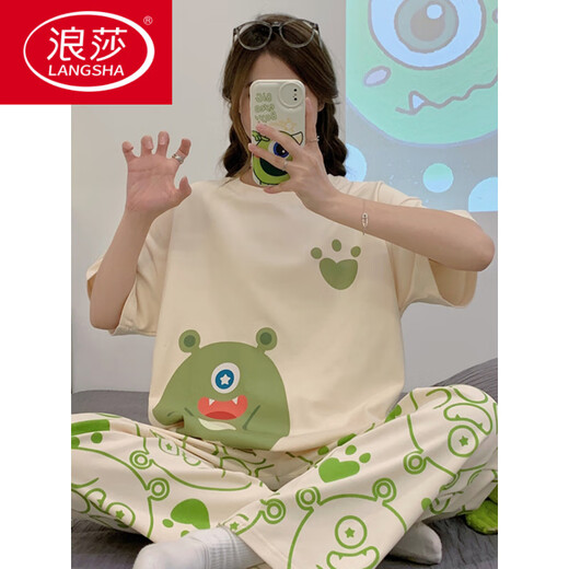 
LangSha (LangSha) junior high school girl pajamas 2025 summer thin short-sleeved trousers pure cotton cute big child 13-year-old girl 15 comfortable 6626-Chicken Pacha-HZM-Short-sleeved trousers-XL women's height 162-168, weight 99-120Jin[Jin equals 0.5 kg]