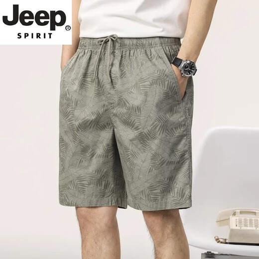 
JEEP SPIRIT light luxury high-end men's shorts for summer thin loose cotton printed beach casual five-point mid-pants men's new product 9215 Navy L [111-125Jin[Jin equals 0.5 kg]]