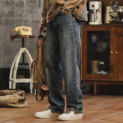 Collection de jeans légendaires pour Cougars, Jeans de neuf points de couleur primaire, pantalon décontracté à cône lâche pour hommes, denim bleu 12342 31