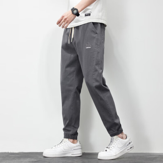 Men's casual pants in summer thin loose tying feet sports long trousers 2023 new fashion brand 719 dark gray M
