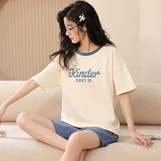 女士短袖睡衣套装夏季薄款棉大码夏天家居服可外穿休闲春秋卡通 GXT6630 M (建议75-95斤)