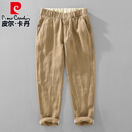 Pierre Cardin Sommer dünne reine Leinenmode lässige geschnittene Hosen Herrenhose losen atmungsaktive Baumwollhose Trendy Strick Weiß XL