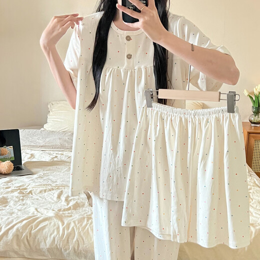 乐僖贝俫夏季甜美卡通三件套睡衣女可外穿家居服套装 761樱桃娃三件套-短长/HQ 170 M