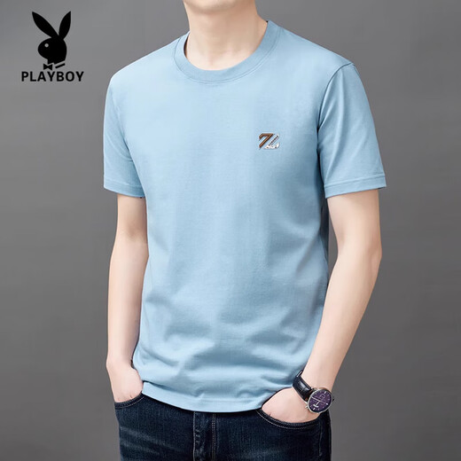 花花公子（PLAYBOY）纯棉短袖t恤男士夏季新薄款半袖上衣休闲潮流凉感t恤男装舒适 YS9921灰色 均码 105【90-110斤】