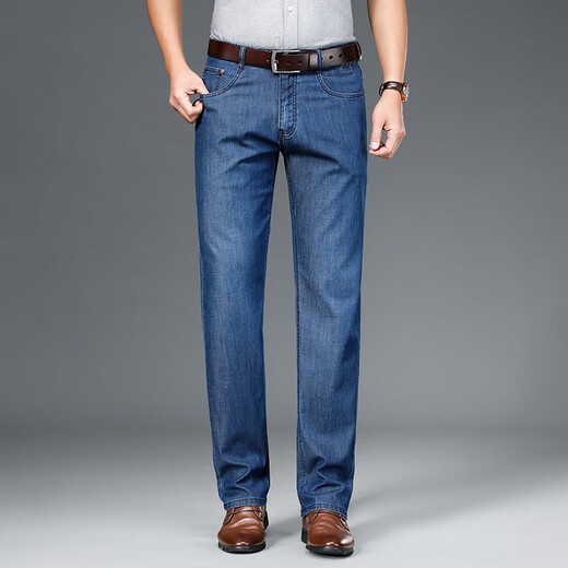 JEEP SPIRITJEEP Jeep Summer Mulberry Silk Men's Jeans Men's Spring and Summer 2025 New Loose Straight High-end Men's Pants j723 Blue Summer Thin Style 29 Waist circumference two feet two