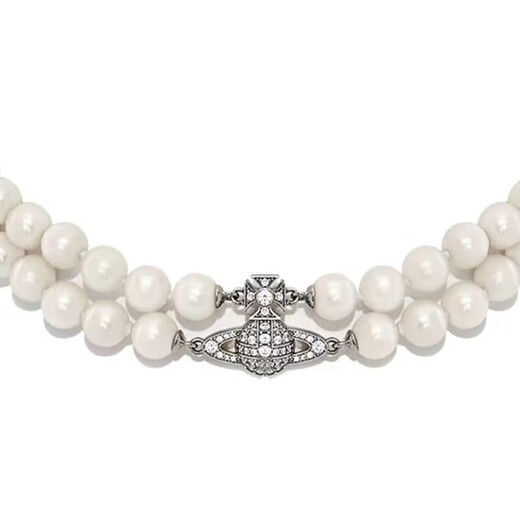 Vivienne Westwood is purchasing ready-made Western Queen Mother Saturn double-layered pearl magnetic buckle necklace, light luxury necklace as a Chinese Valentine's Day gift for girlfriend, wife, mother, silver double row