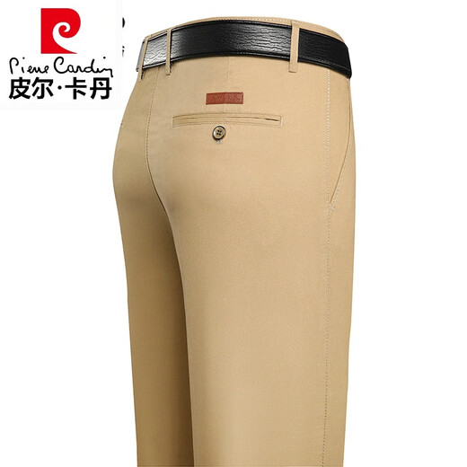 Pierre Cardin Puertos casuales de algodón puro de algodón de alta gama primavera y verano delgado de mediana edad y ancianos con la cintura alta pantalones rectos de la entrepierna