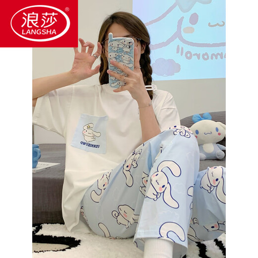 
LangSha (LangSha) junior high school girl pajamas 2025 summer thin short-sleeved trousers pure cotton cute big child 13-year-old girl 15 comfortable 6626-Chicken Pacha-HZM-Short-sleeved trousers-XL women's height 162-168, weight 99-120Jin[Jin equals 0.5 kg]