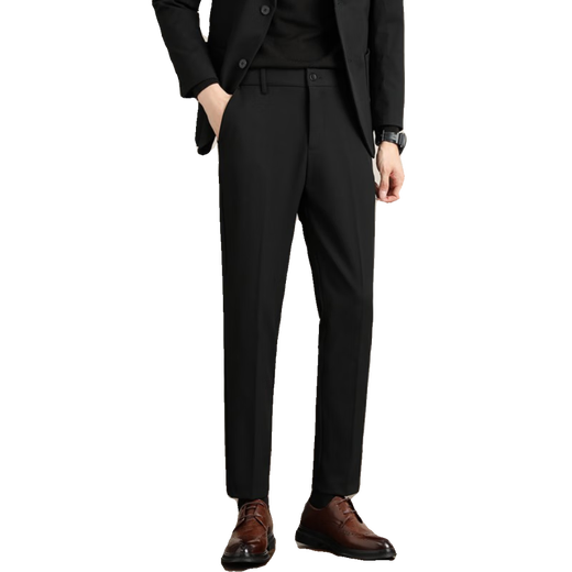 ROMON trousers men's spring and autumn casual slim straight nine-point trousers business formal drape plus velvet suit trousers men's men's trousers black nine-point trousers spring and autumn 33 140-150Jin Jin equals 0.5 kg