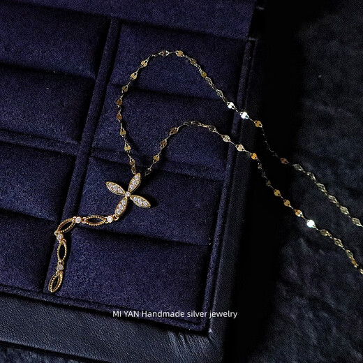 Feiyu Italian light luxury jewelry 925 sterling silver K gold-plated cross pendant tassel Y-shaped necklace clavicle chain necklace tassel necklace