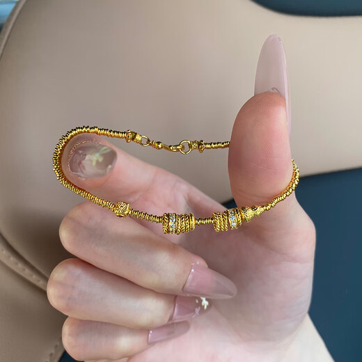 瑞诺黄金锤纹葫芦盘缠手链女新款999足金小金圈手串生日礼物送女友 金圈盘缠手链/金重约10.27g
