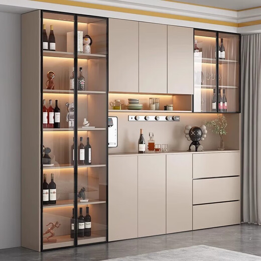 Er Jiangongs High-End-Speiseseitenschrank gegen die Wand integriertes Wohnzimmer-Lagerschrank moderner einfacher Holzweinschrank mit Glastürstil 12240*40*220 (Packung nach oben zu installieren