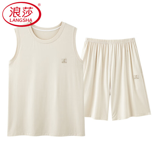 浪莎（LangSha）浪漫春天睡衣男款夏季冰丝背心莫代尔薄款无袖男士大码家居服套装 A12027 2XL 男：