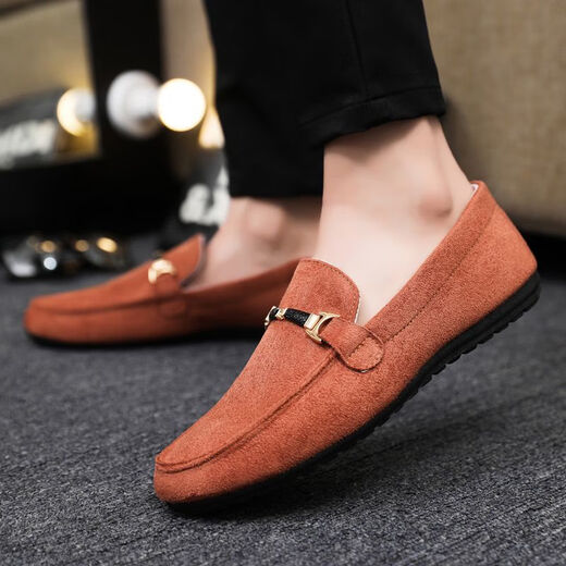 Yiliangying Doudou Shoes Men's Spring 2024 Nuevo mate de terciopelo inverso de terciopelo y pedaleo zapatos de cuero pequeños Loves Driving Shoes D753 Caki, disparo pequeño, gran tamaño 43