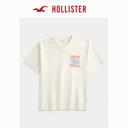 HOLLISTER【凉感印花T】25夏新款情侣宽松T恤男装女装KI323-5008 深奶油色 XS (170/84A)
