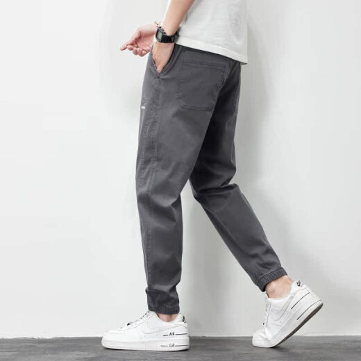 Men's casual pants in summer thin loose tying feet sports long trousers 2023 new fashion brand 719 dark gray M