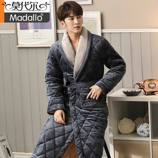 Modal winter coral velvet cotton men's nightgown for men's middle-aged three-layer thickened velvet warm super thick long large-size bathrobe SY9859 XL is suitable for 135-155Jin [Jin equals 0.5 kg]