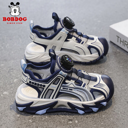 BOBDOG Children's Sports Sandals Boys' Shoes 2025 Summer New Youth Shoes Non-Slip Baotou Girls' Beach Shoes LY920K Black Blue 36 Shoe Inner Length 23cm