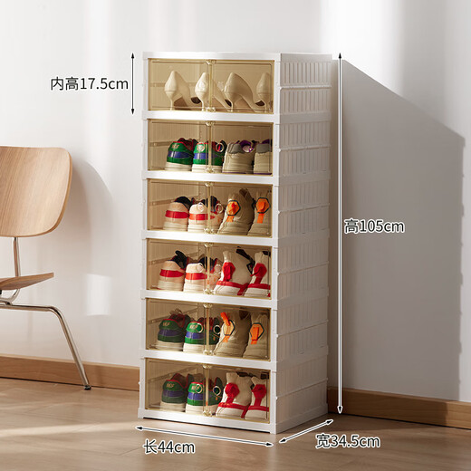 Quality thickened transparent shoe box installation-free shoe box storage box transparent shoe cabinet for home use double row double door-6 layers-12 pairs of shoes magnetic opening lid