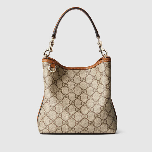 古驰（GUCCI）水桶包 【25年新款】Emblem 涂层帆布拼皮革手提包女款斜挎包【送礼】 棕色815118-FAD6L-9758 长18cm 宽11cm 高19cm