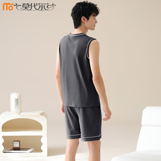 Pajama modal Summer masculino 100% puro pantalones cortos de chaleco sin mangas de algodón para el chaleco de verano para hombres Juego de ropa para el hogar 02J13657 L