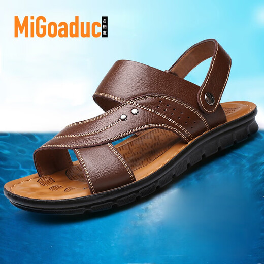 Famous MIGOADUC2025 summer new men's sandals men's beach shoes casual men's shoes fashionable slippers versatile outside shoes men 12129 brown 37