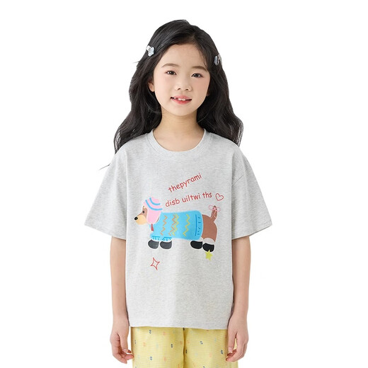 Moonkids Girls Kurzärärmelte T-Shirt Kinder 2025 Sommer neuer reines Baumwolldackel Hunde Top Baby Girl Clodh Summer Casual T [19033 Kurzärärmel +15270 Blaue Plaidhose] 110 cm