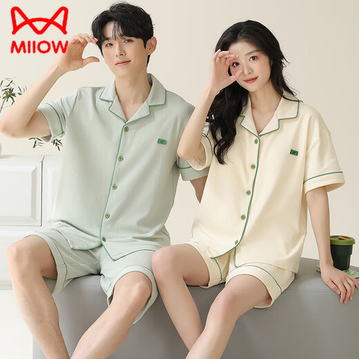 Catman (Miiow) Paar Pyjamas Sommer reines Baumwollshorts Einfache Strickjacke kann außen für Männer und Frauen Sommermodische Heimkleidung x12706-12806# M Frauenstil getragen werden: