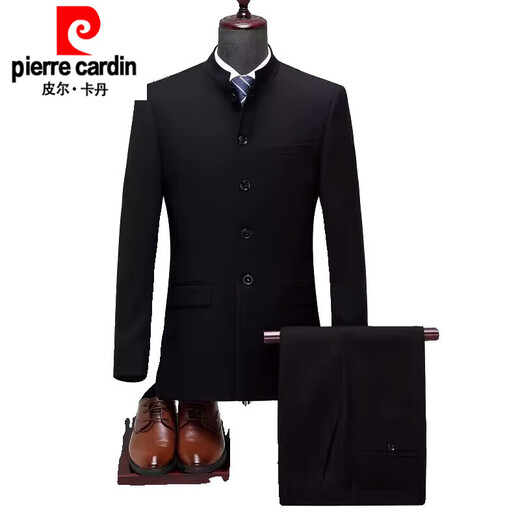 Pierre Cardin tunic suit men's formal Chinese stand-up collar wool suit men's Chinese wedding dress Chinese style suit 5532-2 black stand-up collar XL 180 recommended 135-150 Jin Jin equals 0.5 kg