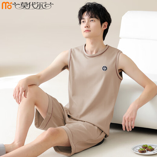 Pajama modal Summer masculino 100% puro pantalones cortos de chaleco sin mangas de algodón para chaleco de verano para hombres Juego de ropa para el hogar 02J13658 L