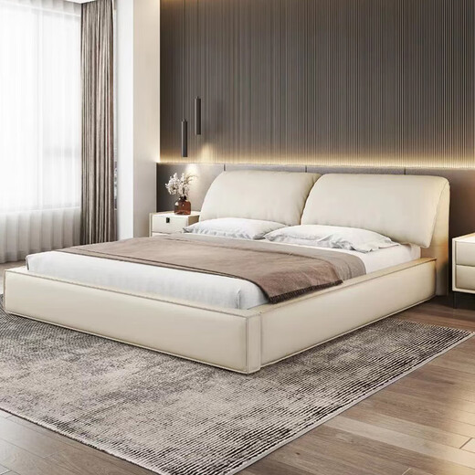 Wanquanxi baby playpen bed elephant ear first-layer cowhide bed master bedroom simple built-in double 1.8m cream style 2m bed bed + 20cm natural latex mattress 1.8*2m frame structure