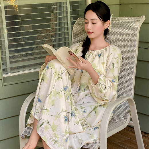 Yalu neuer süßer langärmeliger Nachthemd für Frauen, süße Pyjama für Frauen im Frühling und Herbst, Hauskleidung mit Brustpolster INS-Stil Am-13066 [mit Brustpolster] 2xl (140-160jin [Jin gleich 0,5 kg]))