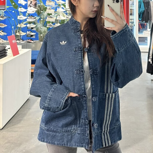 阿迪达斯 （adidas）三叶草蛇年新年款情侣新中式牛仔运动唐装外套JY8275JZ9928 蓝色JZ9928 XXS
